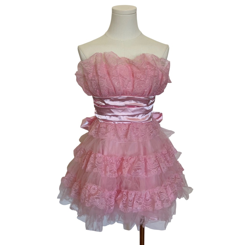 Sugar Thrillz Dolls Kill Frost Yourself Tulle Mini Dress Pink Puffy Lace Ribbon